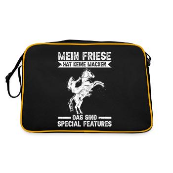 Pferd Reitstall Reiten Pferde Friese - Retro Tasche - Schwarz/Gold - Hinten