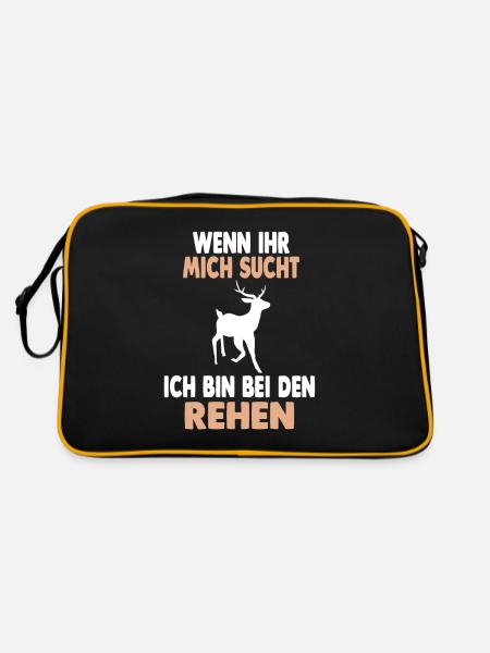 Wald Wildtier Reh - Retro Tasche - Schwarz/Gold - Hinten