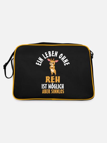 Rehliebhaber Reh - Retro Tasche - Schwarz/Gold - Hinten