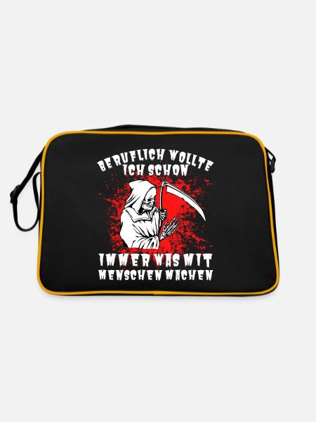 Beruflich wollte ich schon immer was mit Menschen - Retro Tasche - Schwarz/Gold - Hinten