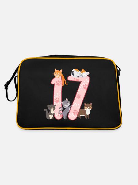 17th Birthday Girl Cats Outfit 17 years old - Retro Bag - black/gold - Back