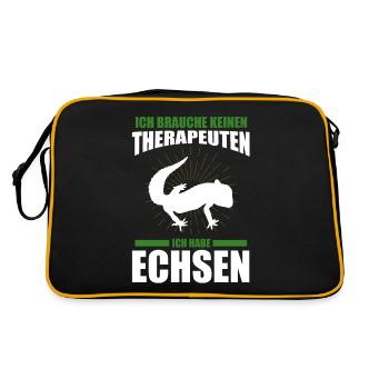 Ich brauche keine Therapeuten ich habe eine Echse - Retro Tasche - Schwarz/Gold - Hinten