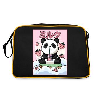 Japanese Aesthetic Kawaii Panda Bär Erdbeermilch G - Retro Tasche - Schwarz/Gold - Hinten