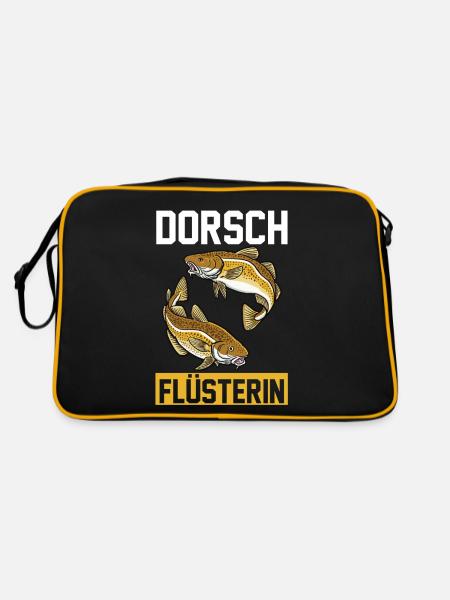 Angeln Anglerin Dorsch Fischer - Retro Tasche - Schwarz/Gold - Hinten