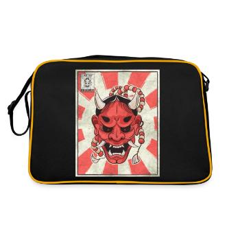 Timbre-poste japonais esthétique Demon Oni Mask - Sac Retro - noir/or - Dos