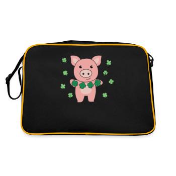 Pig with shamrocks cute animals for happiness - Retro Bag - black/gold - Back
