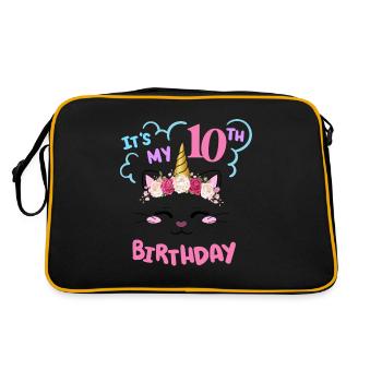 10. Geburtstag Mädchen Outfit Einhorn Katze - Retro Tasche - Schwarz/Gold - Hinten