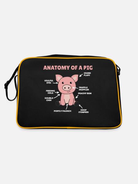 funny explanation of a pig's anatomy - Retro Bag - black/gold - Back
