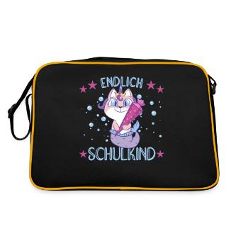 Meerjungfrau Katze Schule Einschulung Kindergarten - Retro Tasche - Schwarz/Gold - Hinten