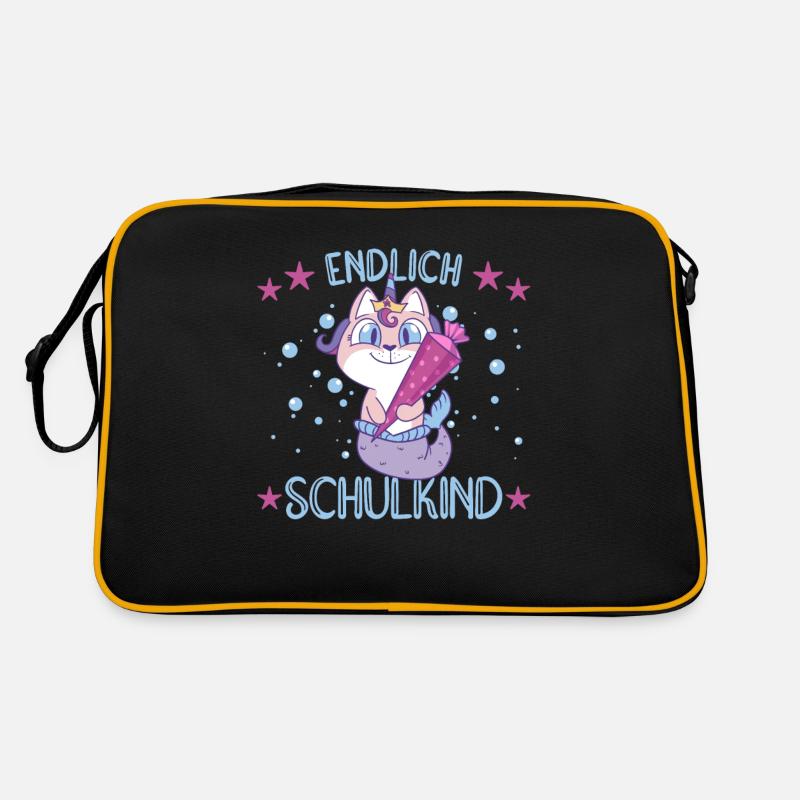 Meerjungfrau Katze Schule Einschulung Kindergarten Retro Tasche