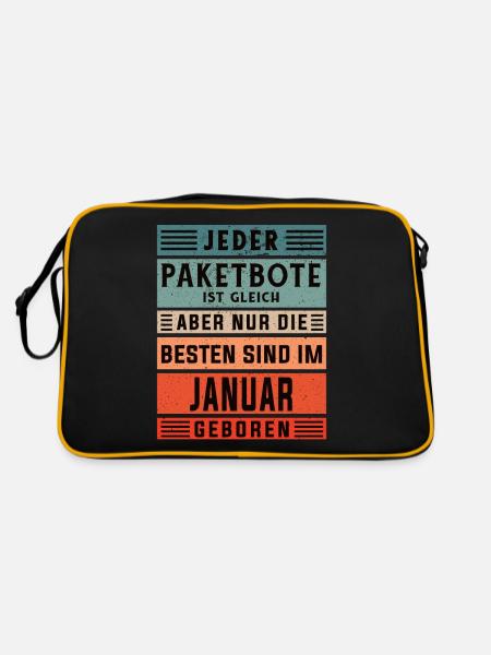 Paketfahrer Geburtstag Januar geboren Paketbote - Retro Tasche - Schwarz/Gold - Hinten