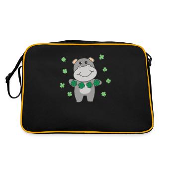 Hippo with shamrocks cute animals for happiness - Retro Bag - black/gold - Back