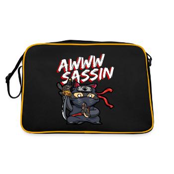 Cool Awwwsassin Samurai Katze Lustige Ninja Katze - Retro Tasche - Schwarz/Gold - Hinten