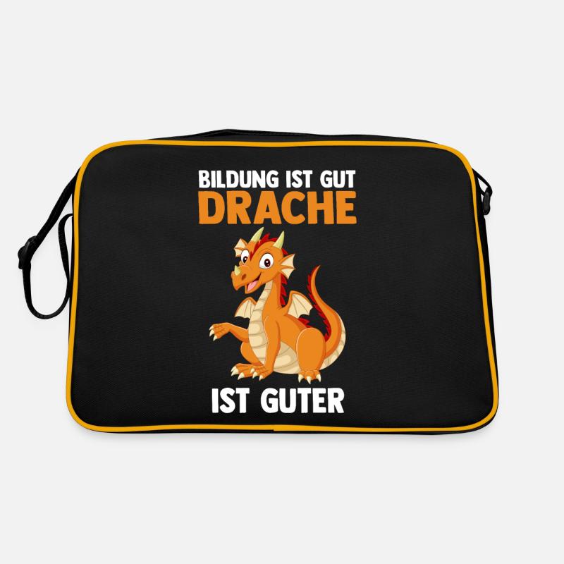 Drache Drachen - Retro Tasche - Schwarz/Gold