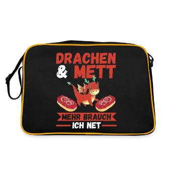 Mettbrötchen Mett Drachen - Retro Tasche - Schwarz/Gold - Hinten