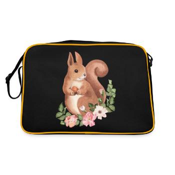 Squirrel Acorn Flower Floral - Retro Bag - black/gold - Back