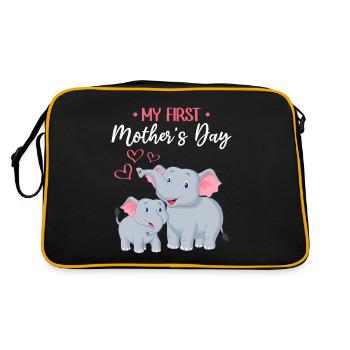 Muttertag Elefantenmutter Mein erster Muttertag - Retro Tasche - Schwarz/Gold - Hinten