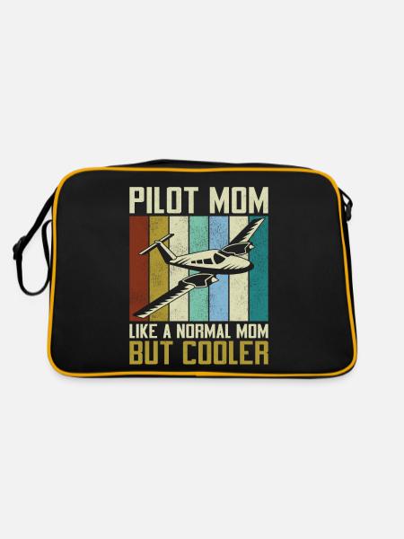 Airplane Pilot Mom Mother Vintage - Retro Tasche - Schwarz/Gold - Hinten