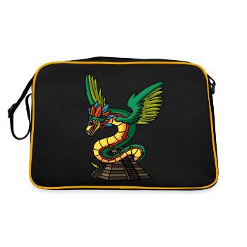 Quetzalcoatl Aztekische Schlange Maya-Tempel Inka - Retro Tasche - Schwarz/Gold - Hinten
