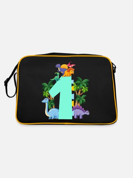 Dinosaurier 1 Jahre Alt 1. Geburtstag Party - Retro Tasche - Schwarz/Gold - Hinten