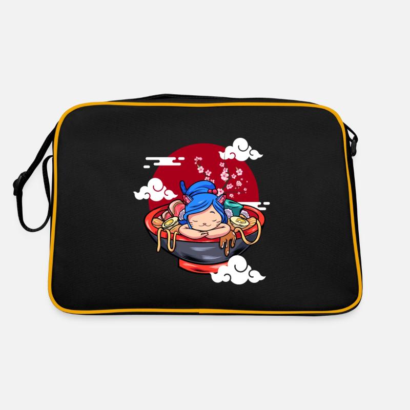 Drôle de chat endormi Ramen Chaton mignon - Sac Retro - noir/or