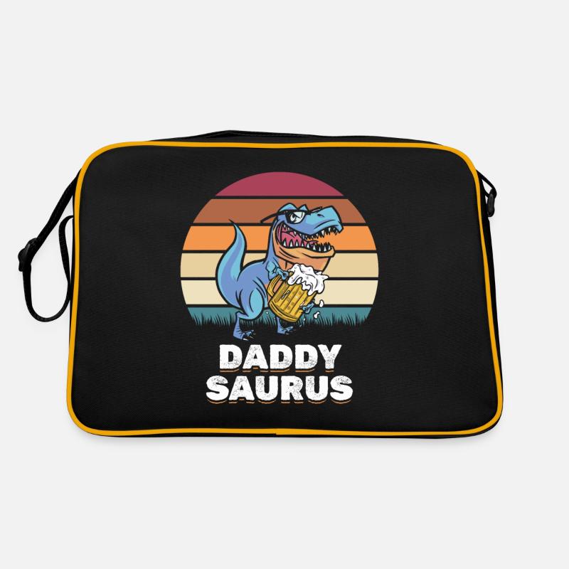 DaddySaurus Papa Dino Daddy Dinosaurier PapaSaurus - Retro Tasche - Schwarz/Gold