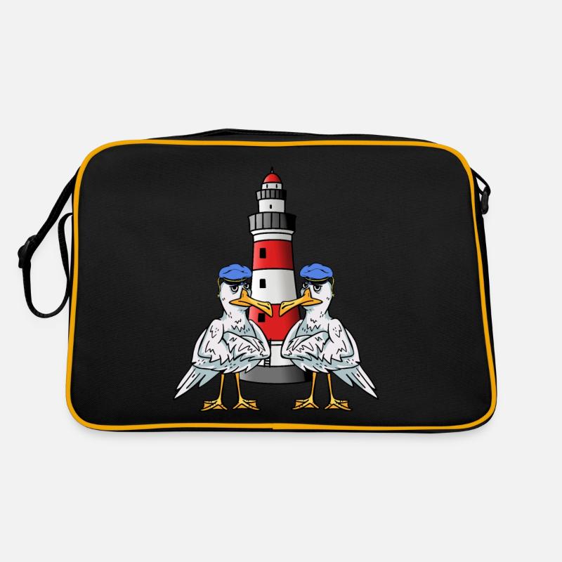 Maritim Möwen Seevögel Leuchtturm Küste Seevogel - Retro Tasche - Schwarz/Gold