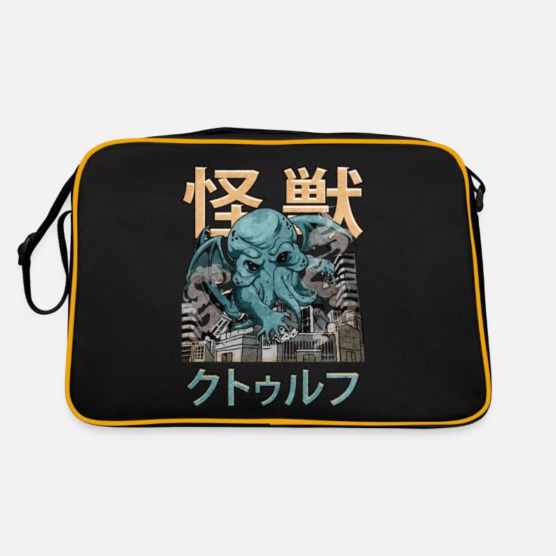 Kaiju Cthulhu Necronomicon Japanisches Monster - Retro Tasche - Schwarz/Gold