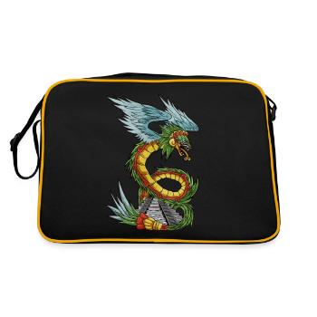 Quetzalcoatl Uralte aztekische Schlange Maya-Tempe - Retro Tasche - Schwarz/Gold - Hinten