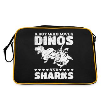 Dinosaurier Great White Shark Ein Junge, der Dinos - Retro Tasche - Schwarz/Gold - Hinten