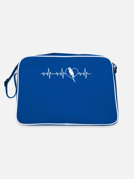 Parrots Bird Lover Heartbeat Heart - Retro Bag - blue/white - Back