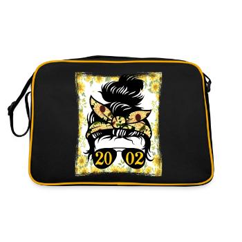 Sonnenblume Mama Geboren 2002 Geburtstag - Retro Tasche - Schwarz/Gold - Hinten