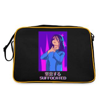 Emo Anime Girl Vaporwave Ästhetisch Ersticktes Ges - Retro Tasche - Schwarz/Gold - Hinten