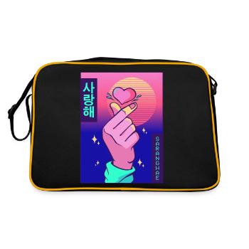 Finger Heart Vaporwave Aesthetic Saranghae Gesche - Retro Bag - black/gold - Back
