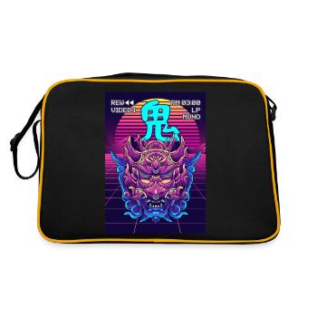 Oni Mask Yokai Demon Mask Vaporwave Aesthetic - Retro Bag - black/gold - Back