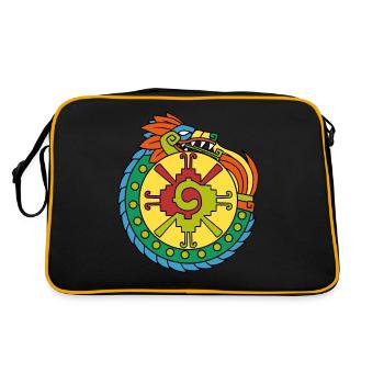 Quetzalcoatl Ouroboros Azteken Alte Maya Inka Gesc - Retro Tasche - Schwarz/Gold - Hinten
