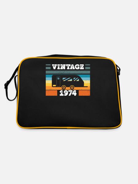Camping Car Camping born in 1974 Birthday - Retro Bag - black/gold - Back