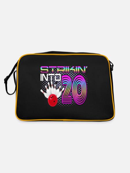 Striking Into 20 Bowling Bowler 20. Geburtstag - Retro Tasche - Schwarz/Gold - Hinten