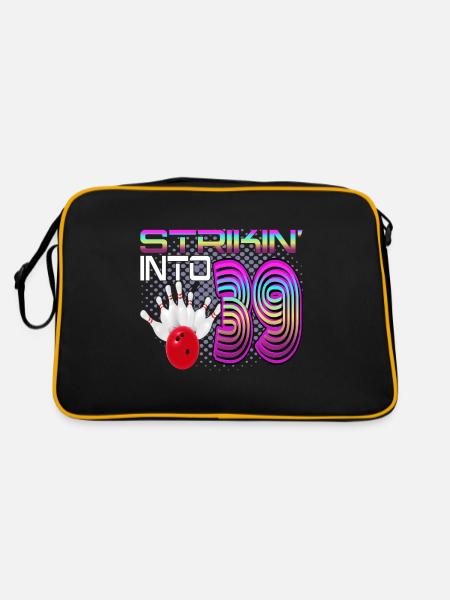 Striking Into 39 Bowling Bowler 39. Geburtstag - Retro Tasche - Schwarz/Gold - Hinten