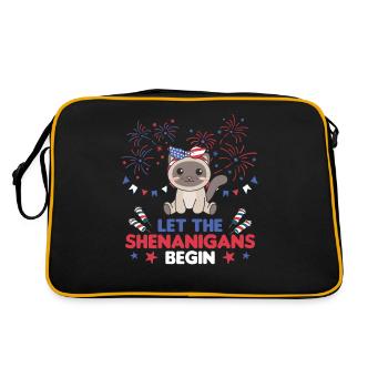 Happy 4th süße Katze mit Feuerwerk Amerika - Retro Tasche - Schwarz/Gold - Hinten