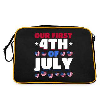 American Flag Hearts 4th Of July Party Our First - Retro Tasche - Schwarz/Gold - Hinten