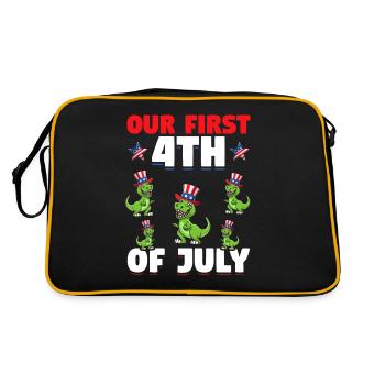 Patriotic Dino Patriotic Dinosaur Our First 4th Of - Retro Tasche - Schwarz/Gold - Hinten