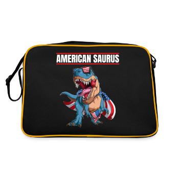 American Saurus Dinosaur Wearing US Flag Cape And - Retro Tasche - Schwarz/Gold - Hinten