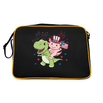 Axolotl with T-Rex for the fourth of July fireworks - Retro Bag - black/gold - Back