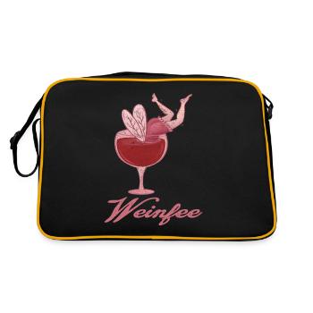 Weintrinker Weinfee Wein - Retro Tasche - Schwarz/Gold - Hinten