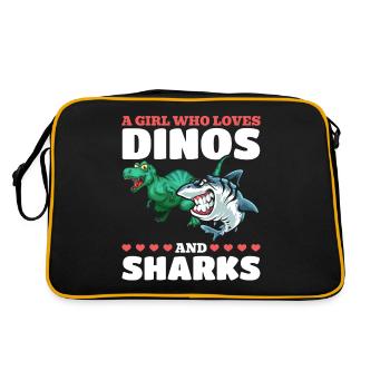 Dinosaurier Great White Shark Ein Mädchen, das - Retro Tasche - Schwarz/Gold - Hinten