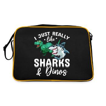Great White Shark Dinosaur Ich mag Haie & Dinos - Retro Tasche - Schwarz/Gold - Hinten