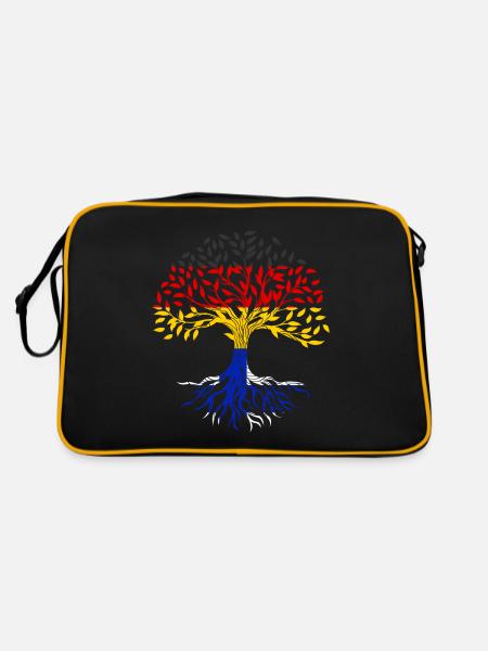 Wurzeln Baum Deutschland Finnland - Retro Tasche - Schwarz/Gold - Hinten