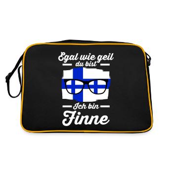 Finne Finnisches Finnland - Retro Tasche - Schwarz/Gold - Hinten