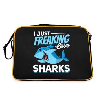 Großer White Shark Lover Ich liebe Haie einfach - Retro Tasche - Schwarz/Gold - Hinten